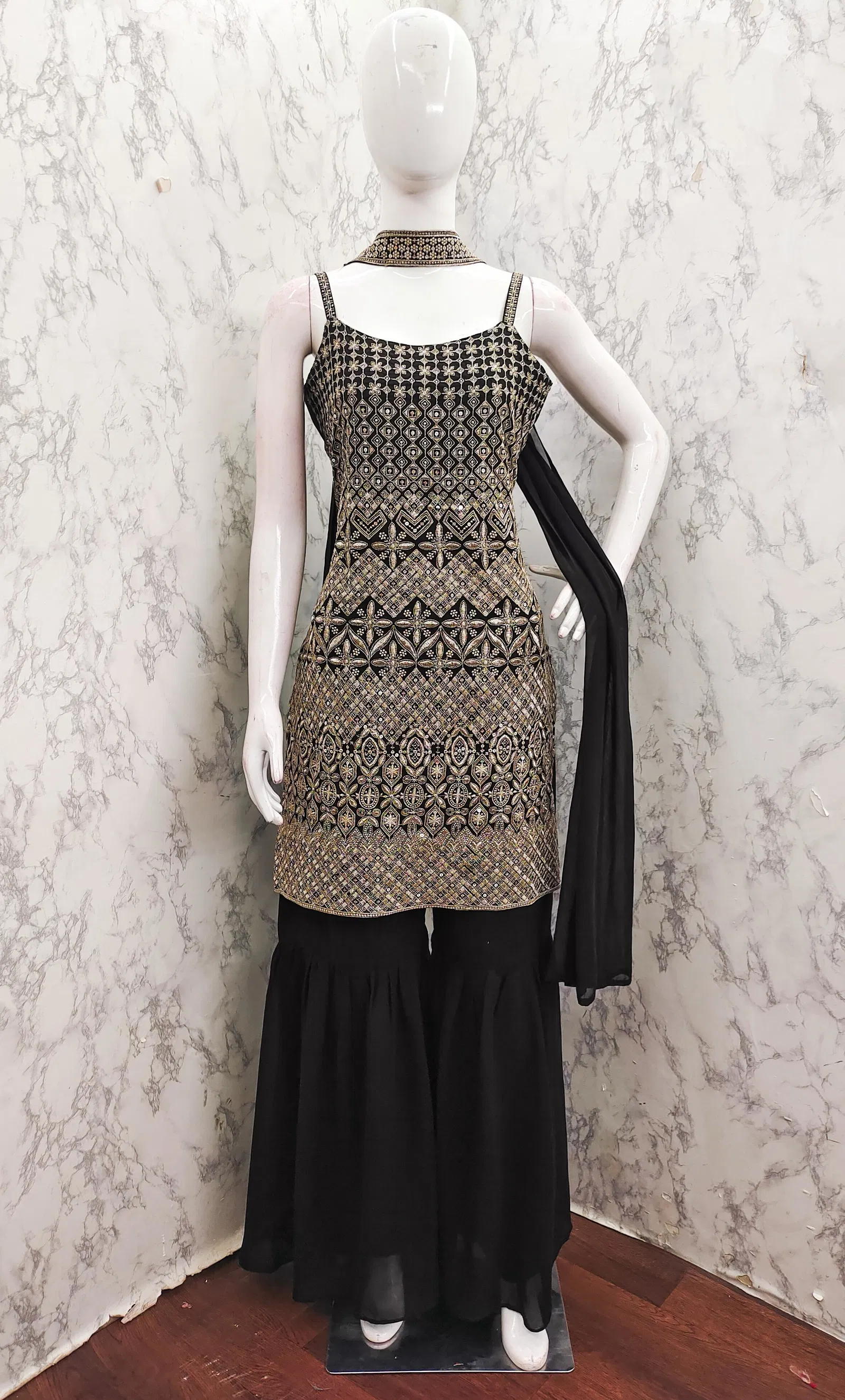 Tt 004 A to D Chinon Embroidery Readymade Suits Suppliers In India
